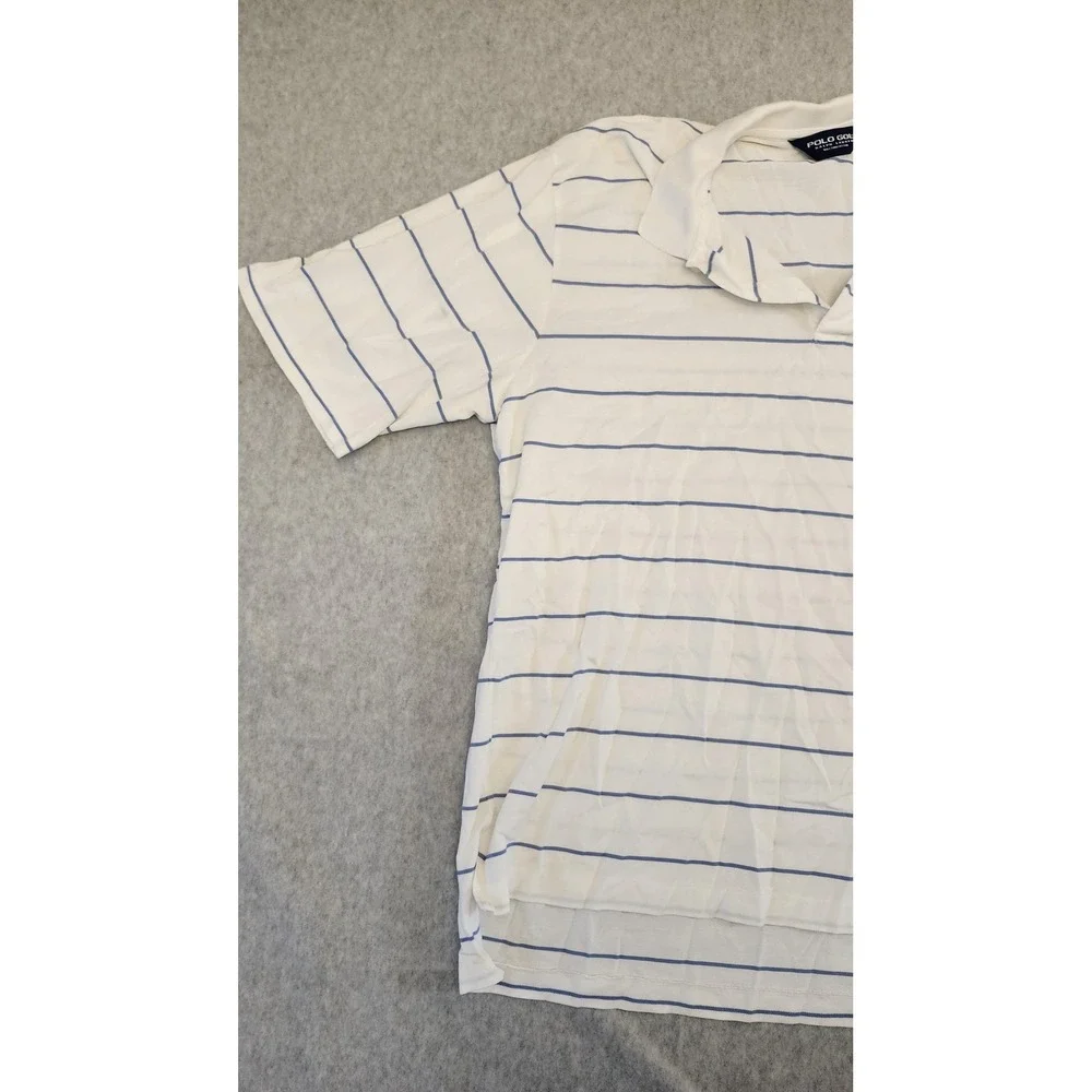 Polo Golf Ralph‎ Lauren Shirt Mens XL White Blue Striped K Club Crest Cotton